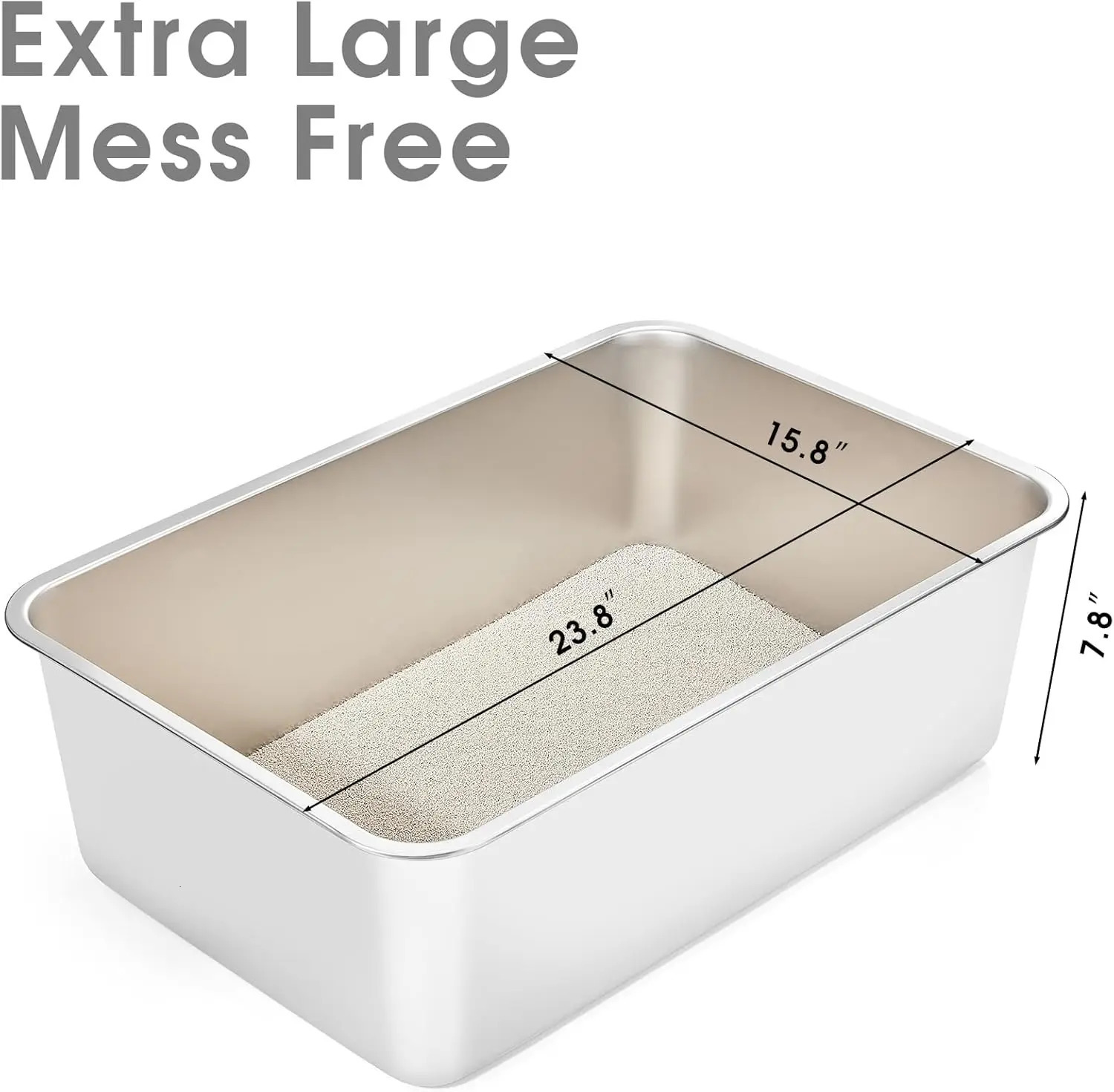 Steel Litter Box for Cat and Rabbit Large Size with 8in High Sides and Non Slip Rubber Feet. Odor Control 250414