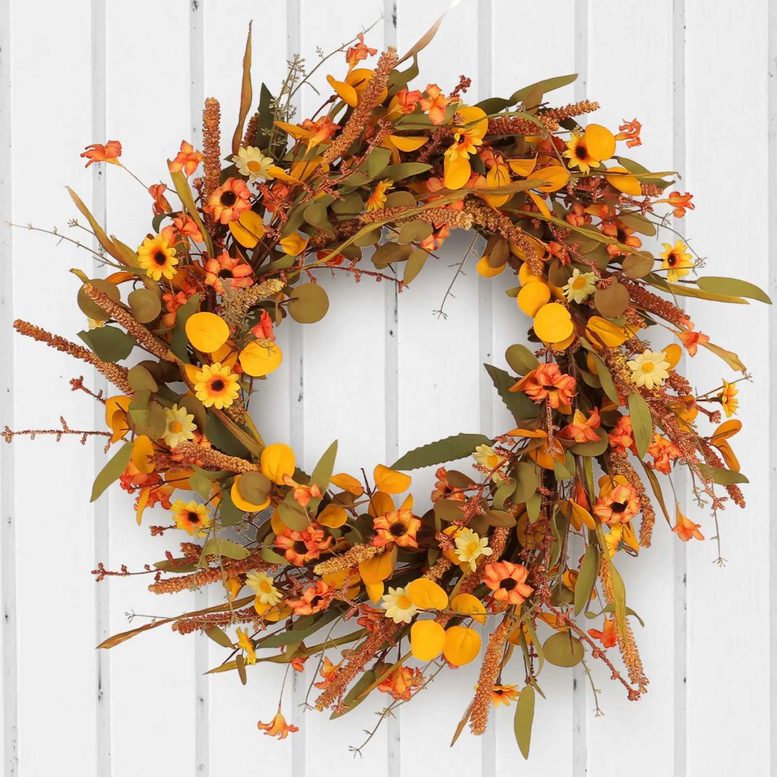 Hydrangea Wreath Door Hanging Simulation Flower Style Wall Autumn Decor Artificial Flower Wreath Festival Halloween Door WreathM251115