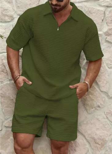 Summer Outfit Mens 2-Piece Set Tracksuit Short Sleeve Shirt and Shorts Sweatsuit