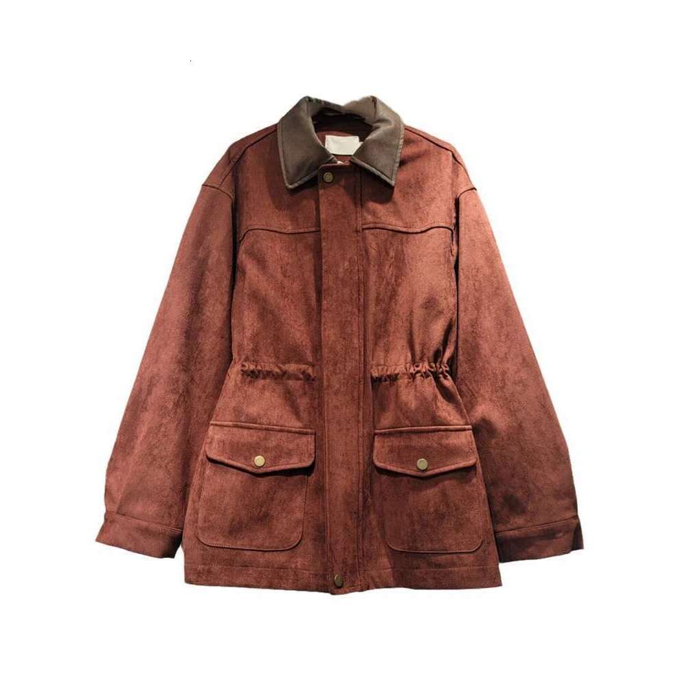 Designer Clothes DEAT Trendy Women's Elastic Waist Design Loose Coat 2024 Autumn Vintage Fashion Lapel Long Sleeve Zipper Jacket Female 33A1908