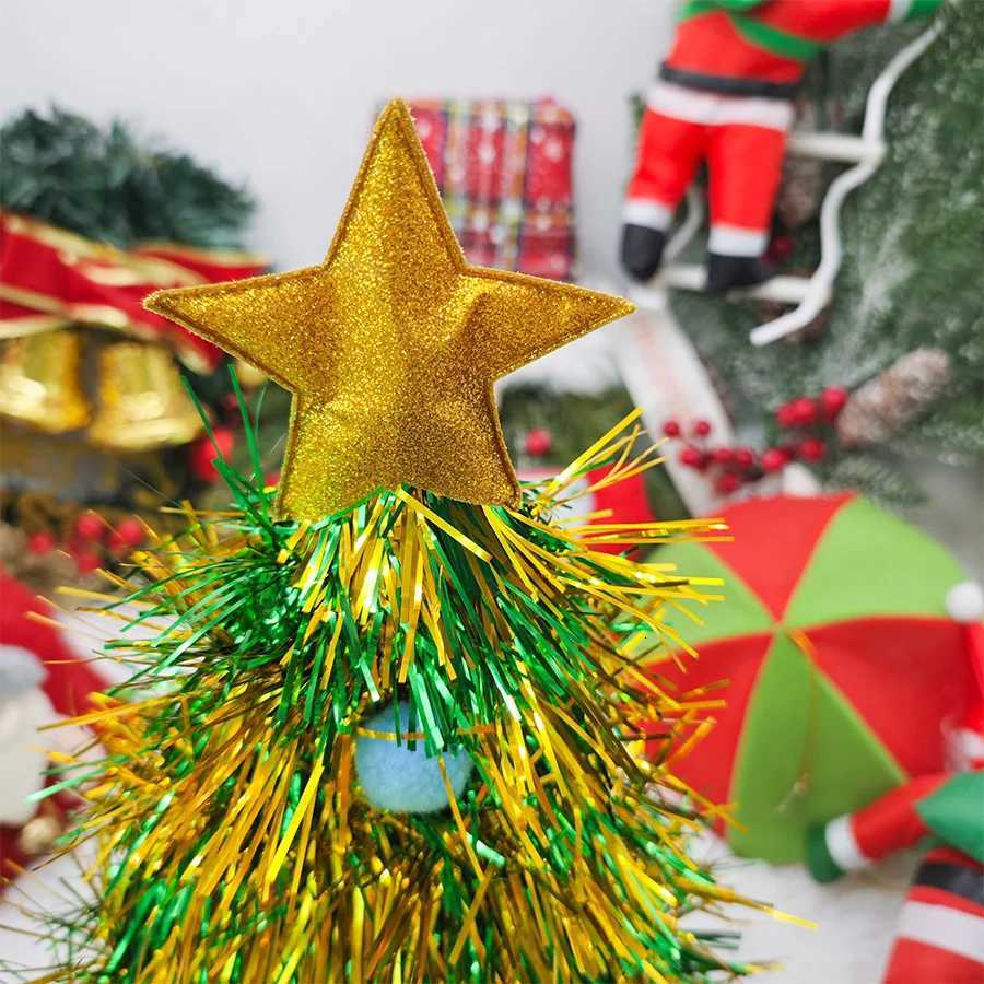 Christmas Tree Hats Fabric Rain Silk Hat for Adults Kids Funny Santa Hat with Tinsel Xmas Holiday Party Costume New Year Decor Y251115