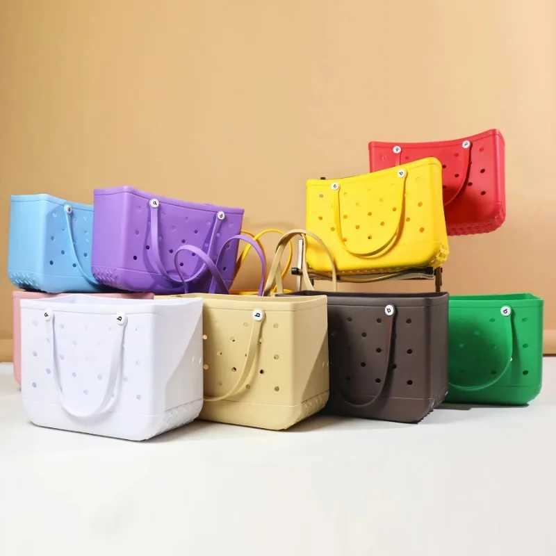 Medium sized beach bag waterproof picnic handbag storage basket EVA washable shopping shoulder bag womens handbag family organization W250415