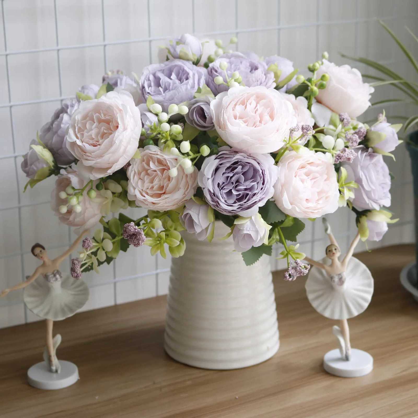 Artificial Flowers Fake Silk White Peonies Used for Home Room Vase Decoration Christmas Wreath Wedding Bouquet Party AccessoriesM251115