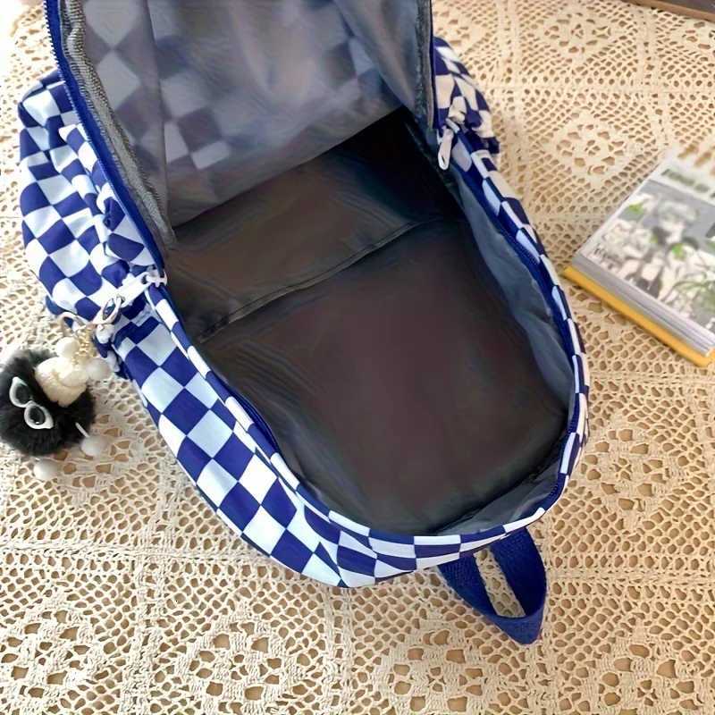 Leisure Backpack Korean Version Checkered Contrasting Color Design Daily Same Class Backpack Casual Simple Middle and High SchW251114