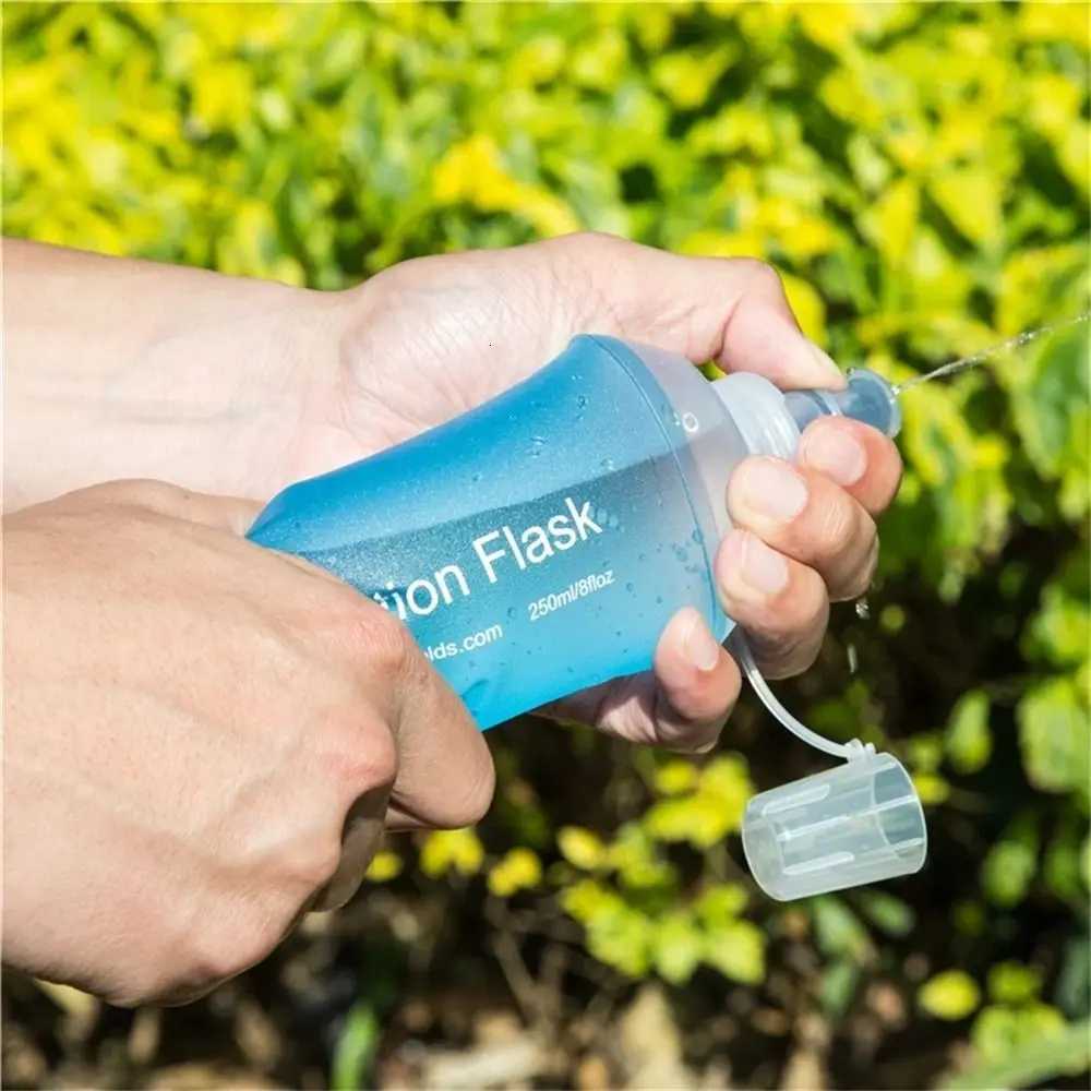Portable TPU Folding Water Bottle Water Bag Blue Collapsible Water Bottle Soft Flask Hydration Pack 500ML 250ML 150MLW251114