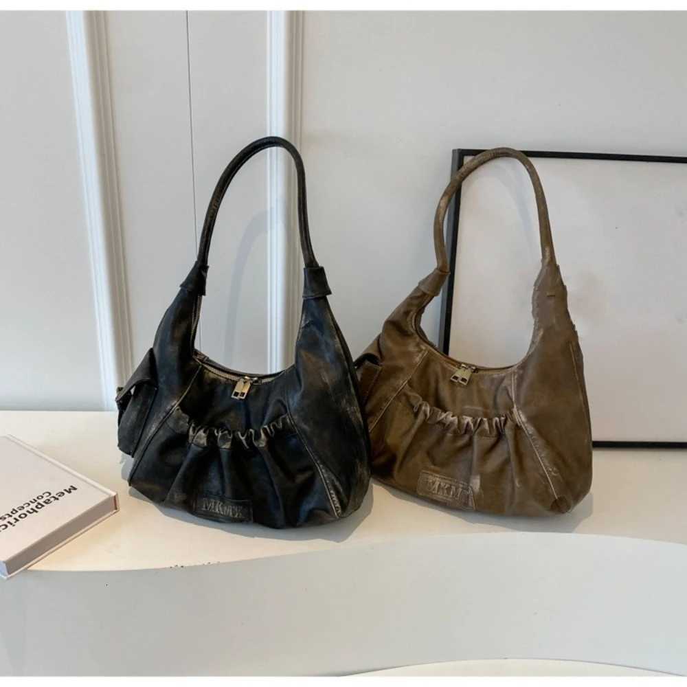Retro Large Capacity Shoulder Bag Pleated Design Solid Color Hobo Bag Underarm Bag Women C251115