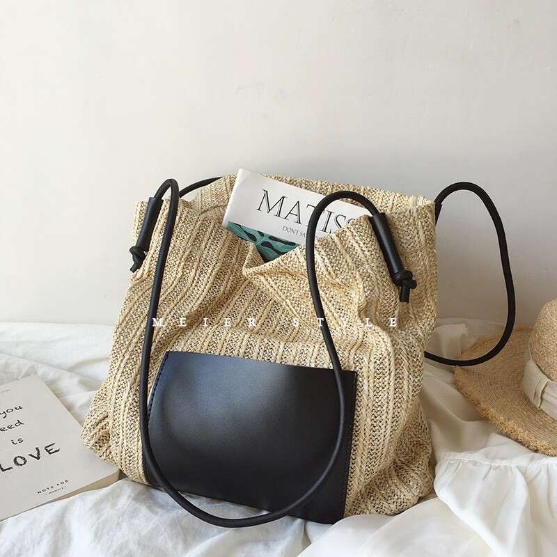 Handmade Beach Bag Instagram Tote Vacation Style Grass Woven Shoulder Large Capacity Shopping Beach Bag, Mother Bag Kq2