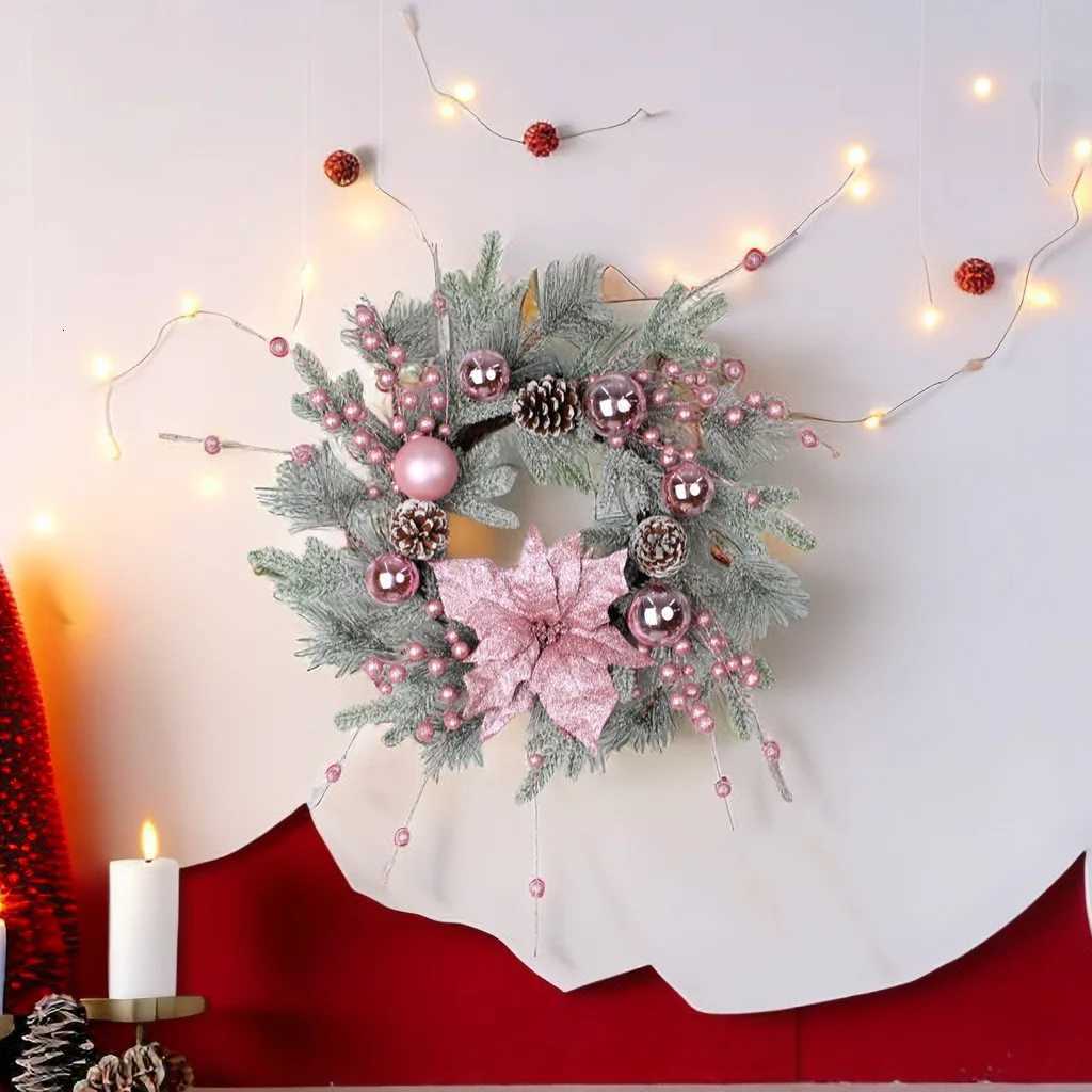 Hot Pink Christmas Wreath Decor with Balls Artificial Plant Rattan Garland Christmas Rattan Hanging Ornament for Home DecorM251115