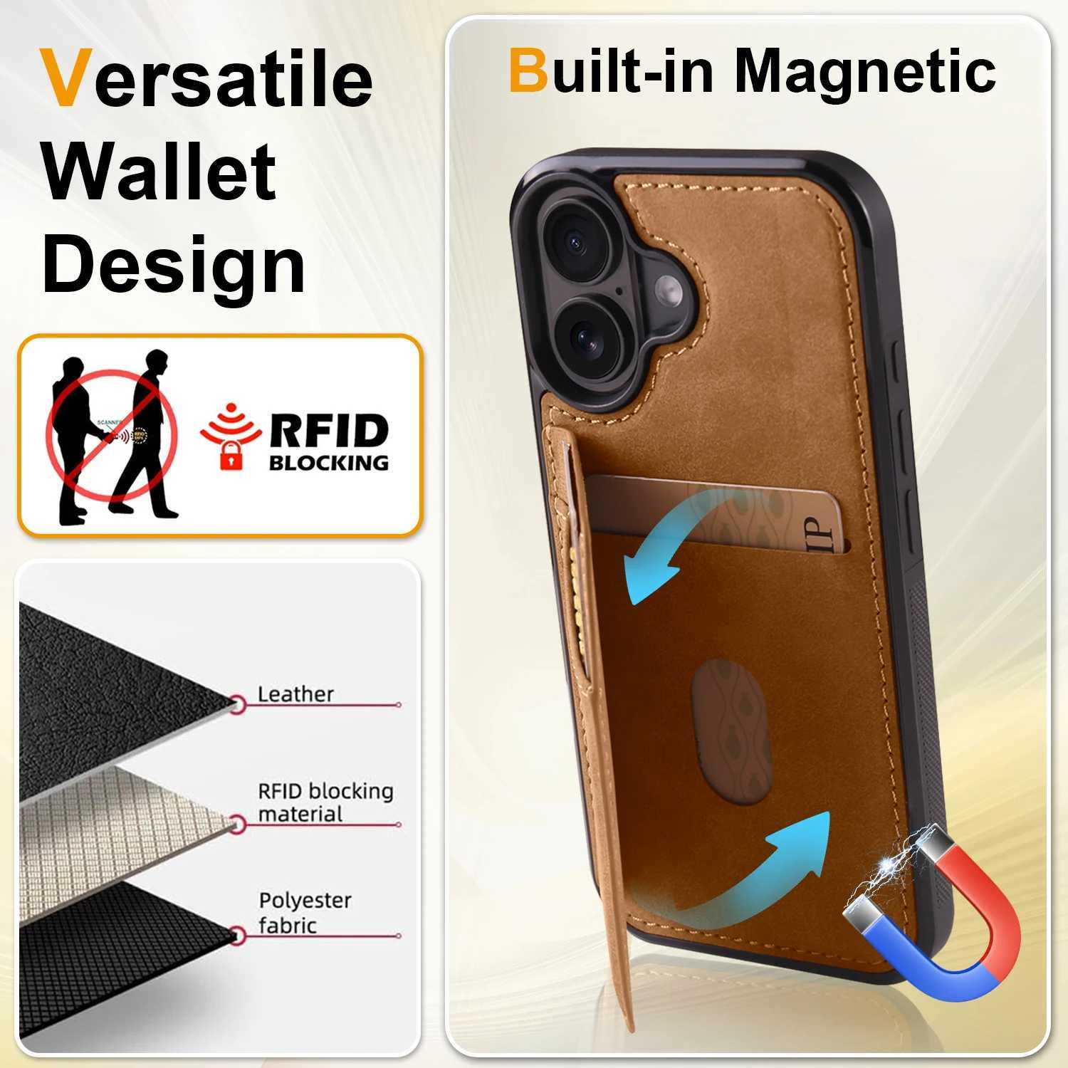 Business Flip Leather Case for iPhone 16 17 Air 16E 15 14 13 12 11 Pro Max Plus Mini Built-in Magnetic Wallet Card Phone Cover J251202