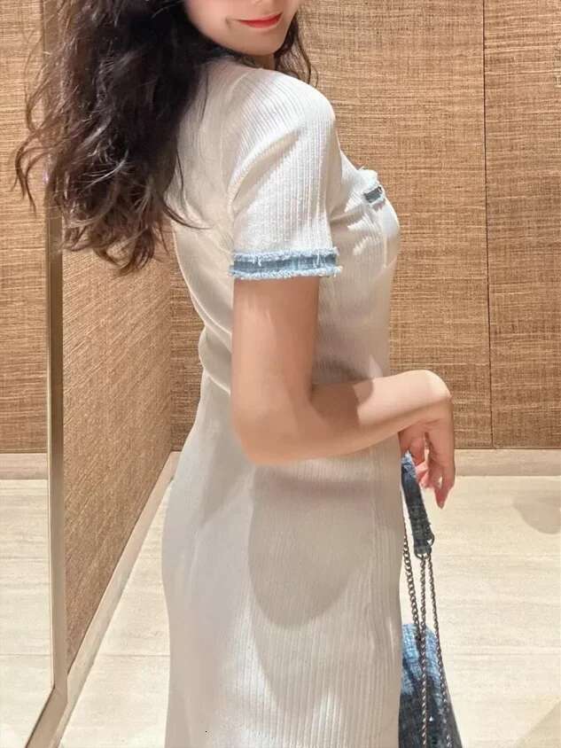 Denim Patchwork Or Length Women's 2024 Spring Slim Knitted Elegant Evening Birthday Party Maxi Dress 5230473