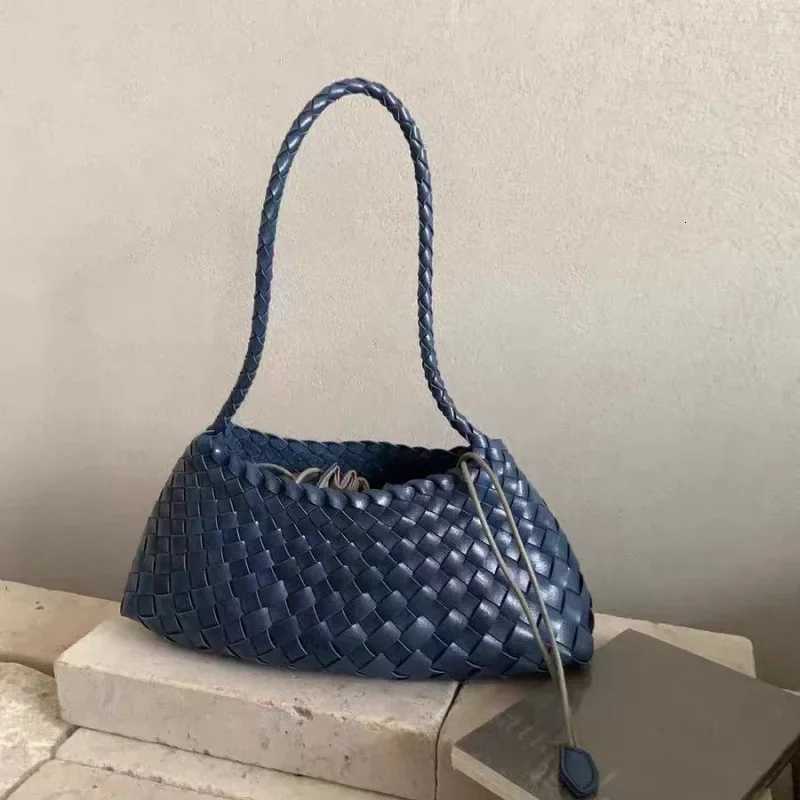 Handwoven Dumpling Shape Womens Shoulder Bag Vintage Style Market Basket Handbag Soft Polyester Material Mobile Phone Pocket C251115