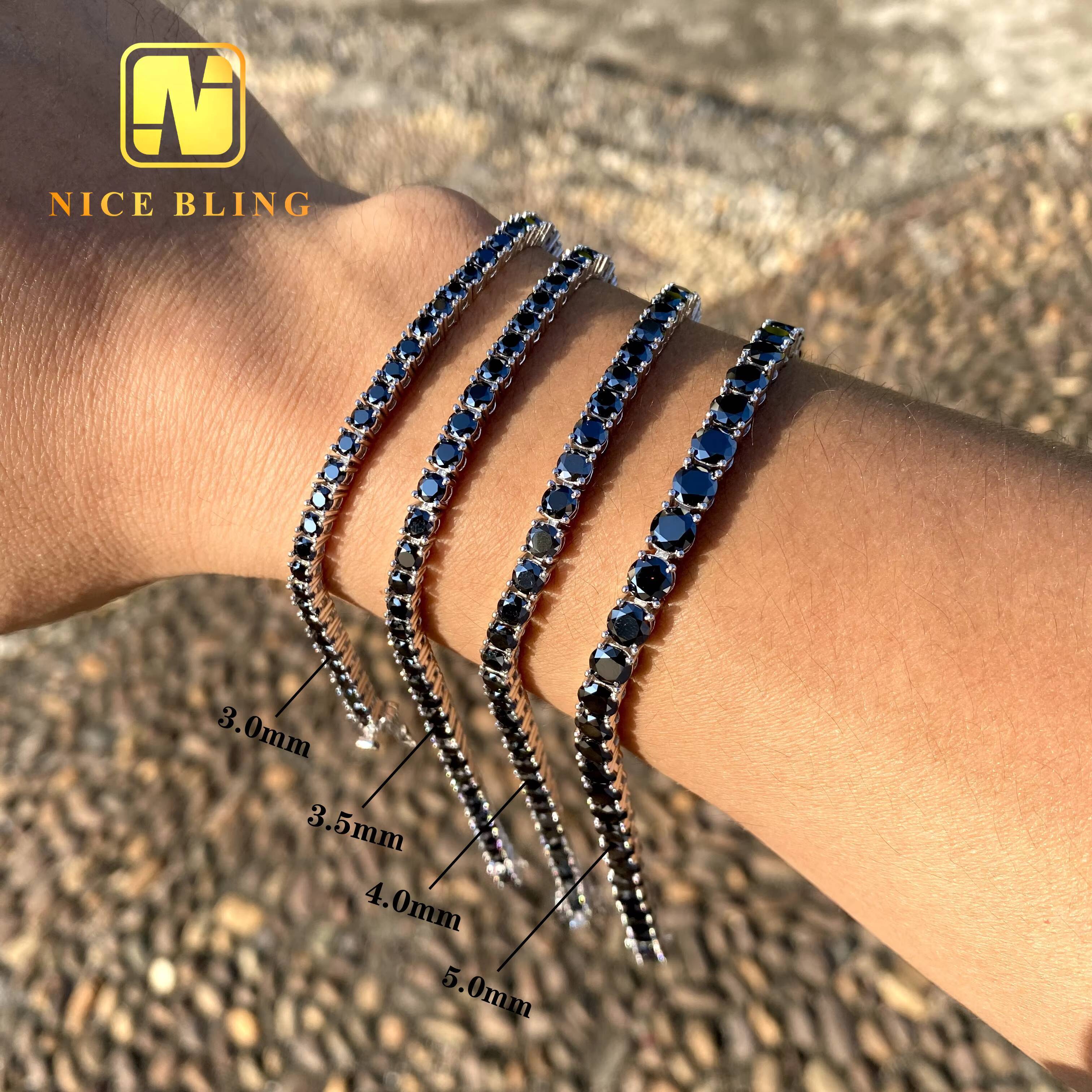 Pass Diamond Tester Black Gold Plated 925 Sterling Silver Moissanite Iced Out Necklace Black Color Moissanie Tennis Chain