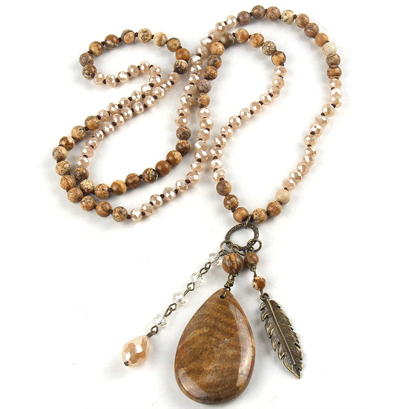 Fashionable Bohemian jewelry accessories with over 6mm glass/stone knot featuring a stone Dorp pendant necklace suitable as a gift for women 250409