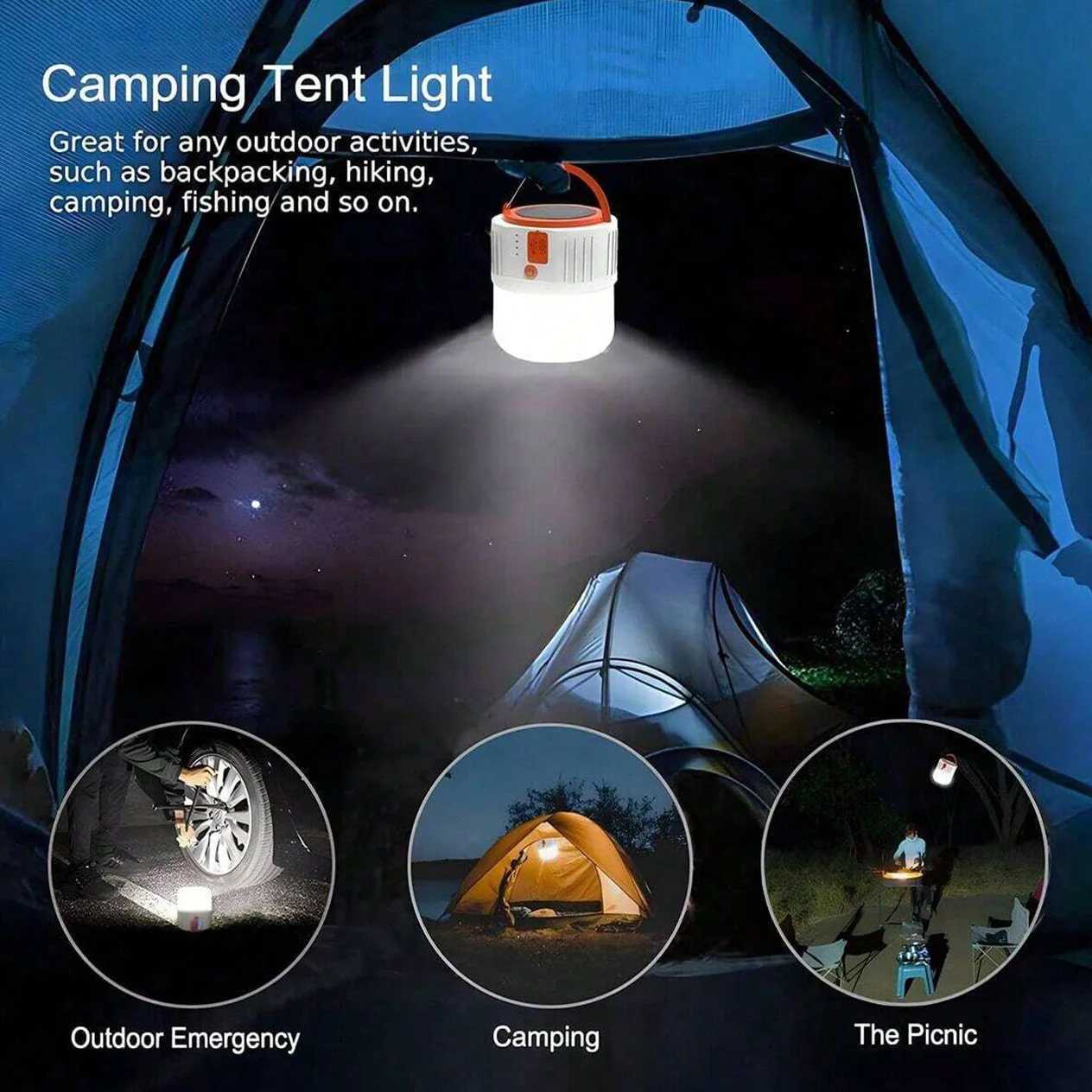 Portable LED Camping Light USB Rechargeable Spotlight High-Power Outdoor Emergency Lighting 5 Modes Optional with Power Bank M251115