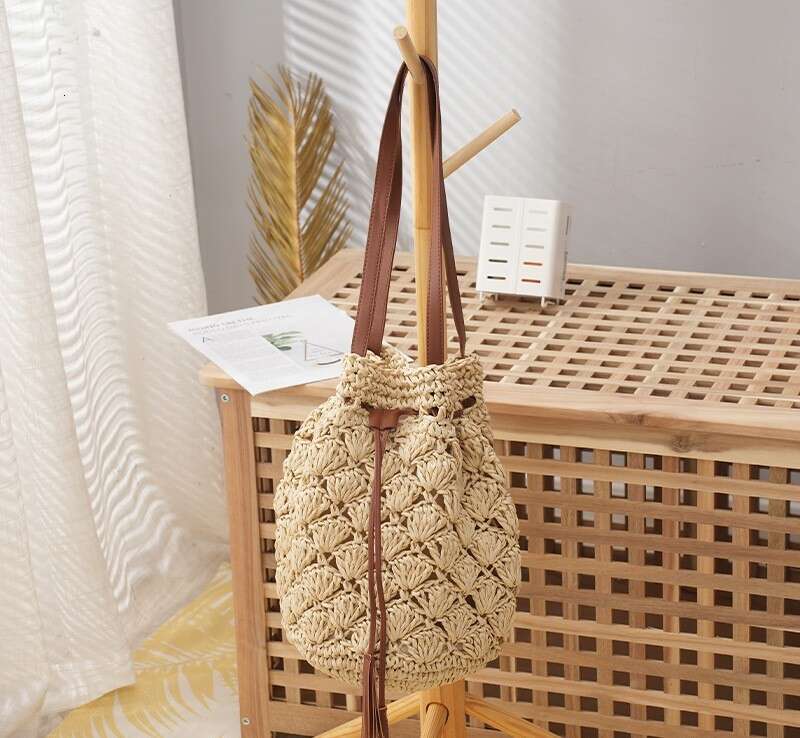 Handmade Beach Bag New Fashion Straw Hand Woven Western Style Shoulder Bag Straight Hair Kq2