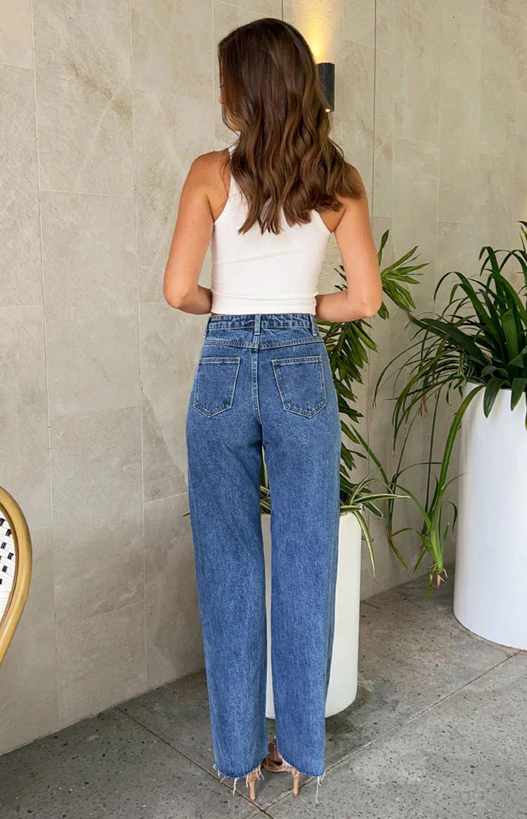 Jeans denim pants beaded high waisted casual straight Y2k streetwear elegant patchwork mom jeans 250414