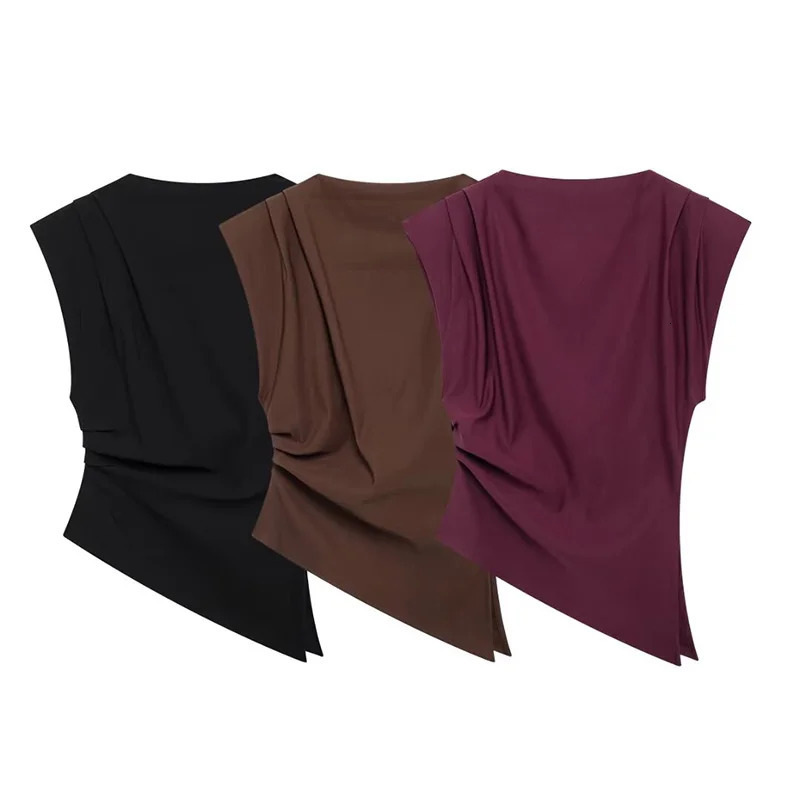 Willshela Womens Fashion Solid Folded Strap Zipper Tank Top Retro ONeck Sleeveless 250414Z