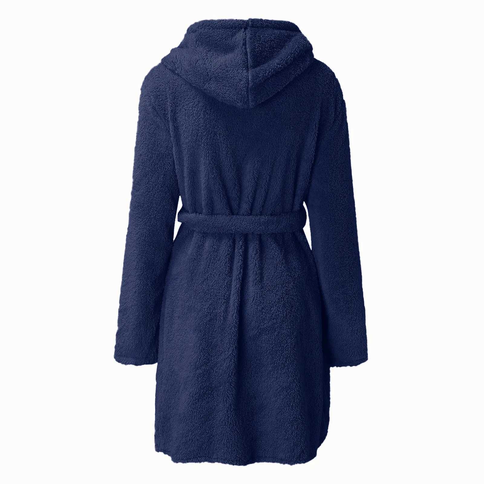 Autumn Winter Women Sexy Bath Robe Fluffy Plush Pyjamas Ladies Hooded Dressing Solid Color Gown Warm Bathrobe Female loungewear C251115