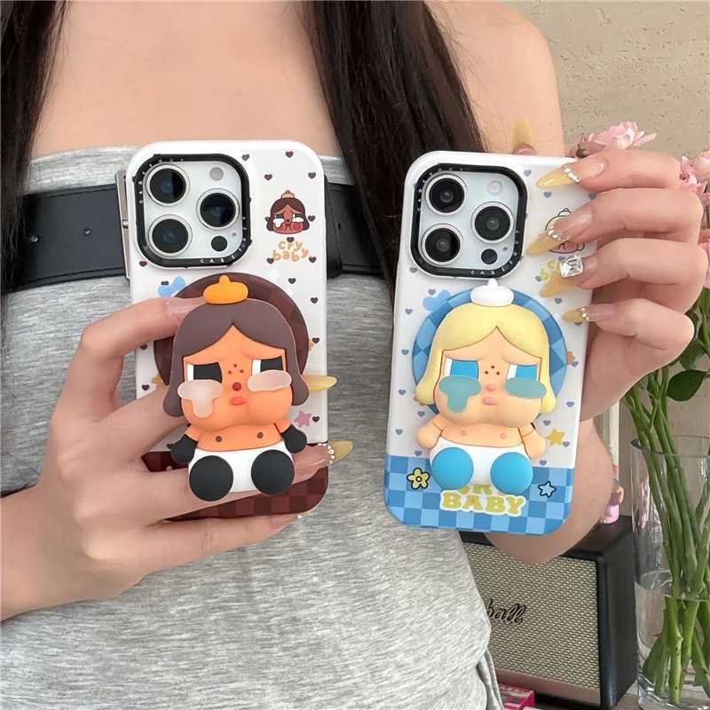 Korean Cute Plaid Pattern Girl Magnetic Phone Case For iPhone 16 Pro 15 14 Pro Max Cover with Stand Holder For J251202