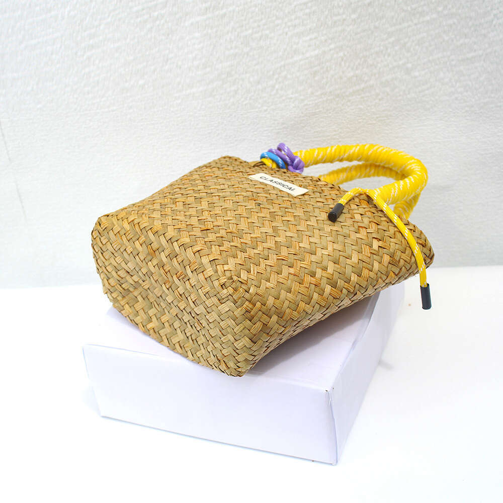 Handmade Beach Bag Straw Handbag, Nylon Hand Vegetable Basket Colorful Decorative Rope, Handmade Woven Bag, Beach Bag Kq2