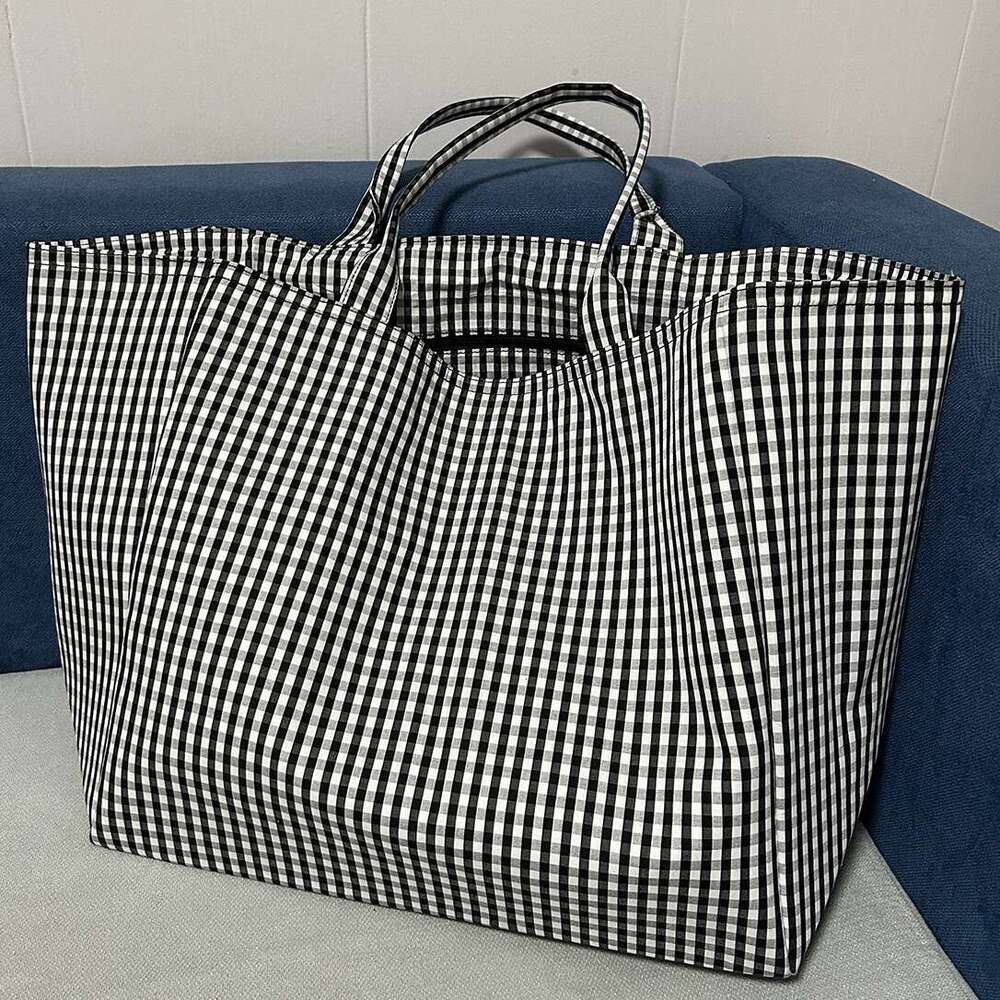Mm Women's Bags New Large Capacity Black And White Checkered Cotton Shopping Single Shoulder Handbag Tote Bag For Women