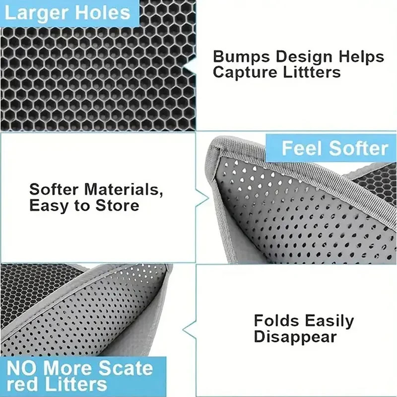 Cat Litter Mat Honeycomb Double Layer Cat Litter Box Mat EVA Non-Slip Waterproof Urine Proof Cat Litter Catcher Mat Easy Clean 250414