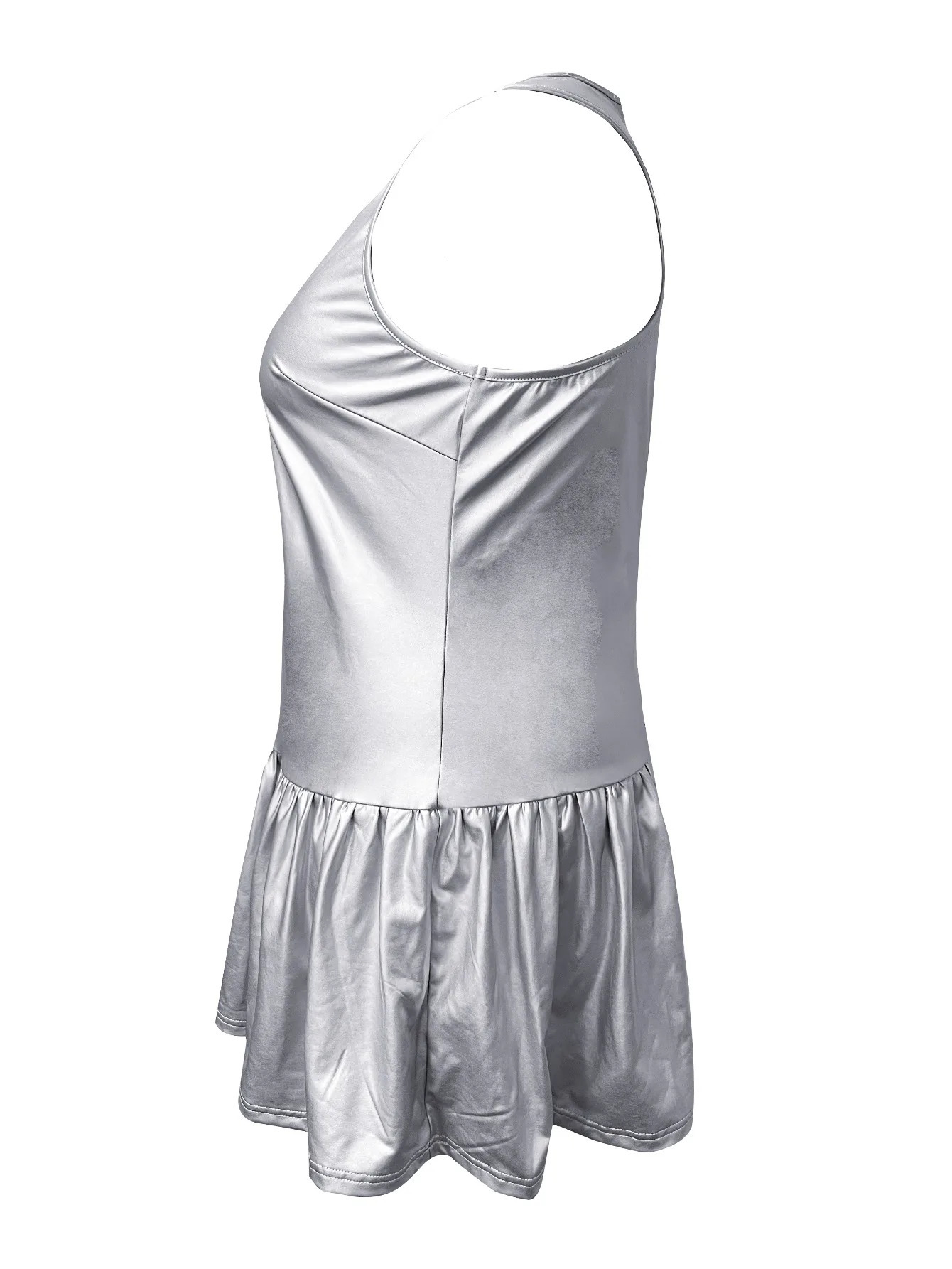 LW Plus size round neck pleated n dress for womens summer casual solid color sleeveless mini Aline 250407