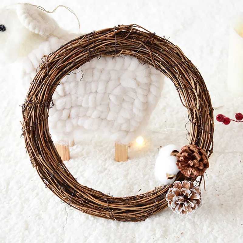 Christmas Natural Dried Rattan Ring Wreath Garland Christmas DIY Craft Door Wall Hanging Pendant Decoration Home Party SuppliesM251115