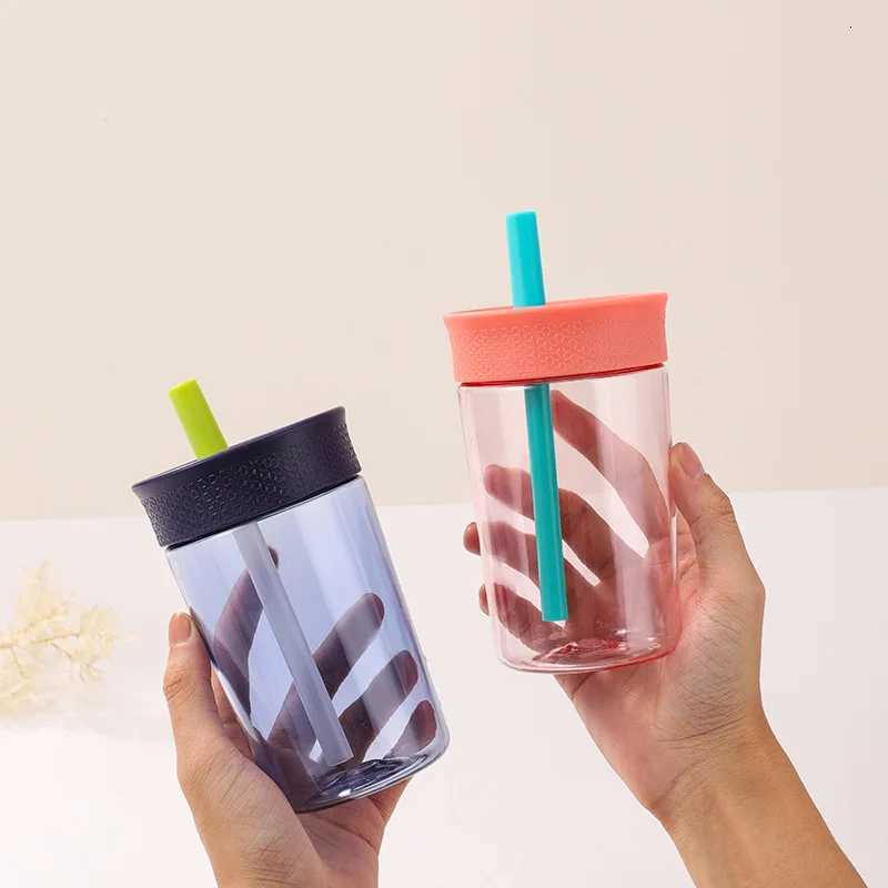 450ML Kawaii Plastic Water Bottle with Lid and Straw for Juice Water and Iced Coffee Cups Mug Drinkware BPA FreeW251114