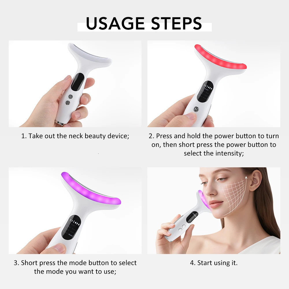 7 Colors LED Lights Neck Face Beauty Device EMS Vibration Massage Improve Neck Lines Anti Wrinkle Face Lifting Machine Tool 251113