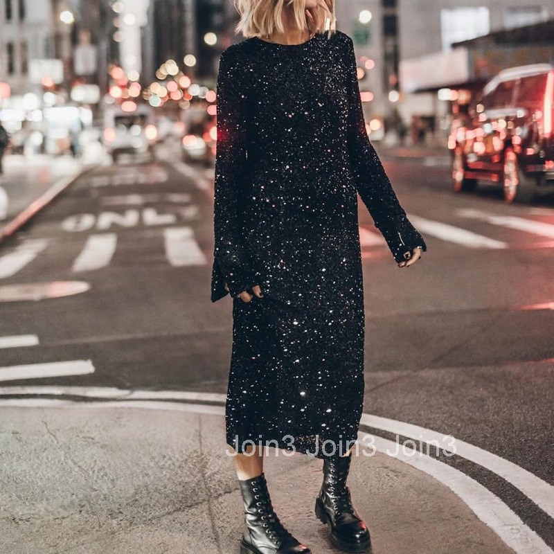 2025 Ins New Simple Bead Street Style Fashionable Long Sleeve Dress