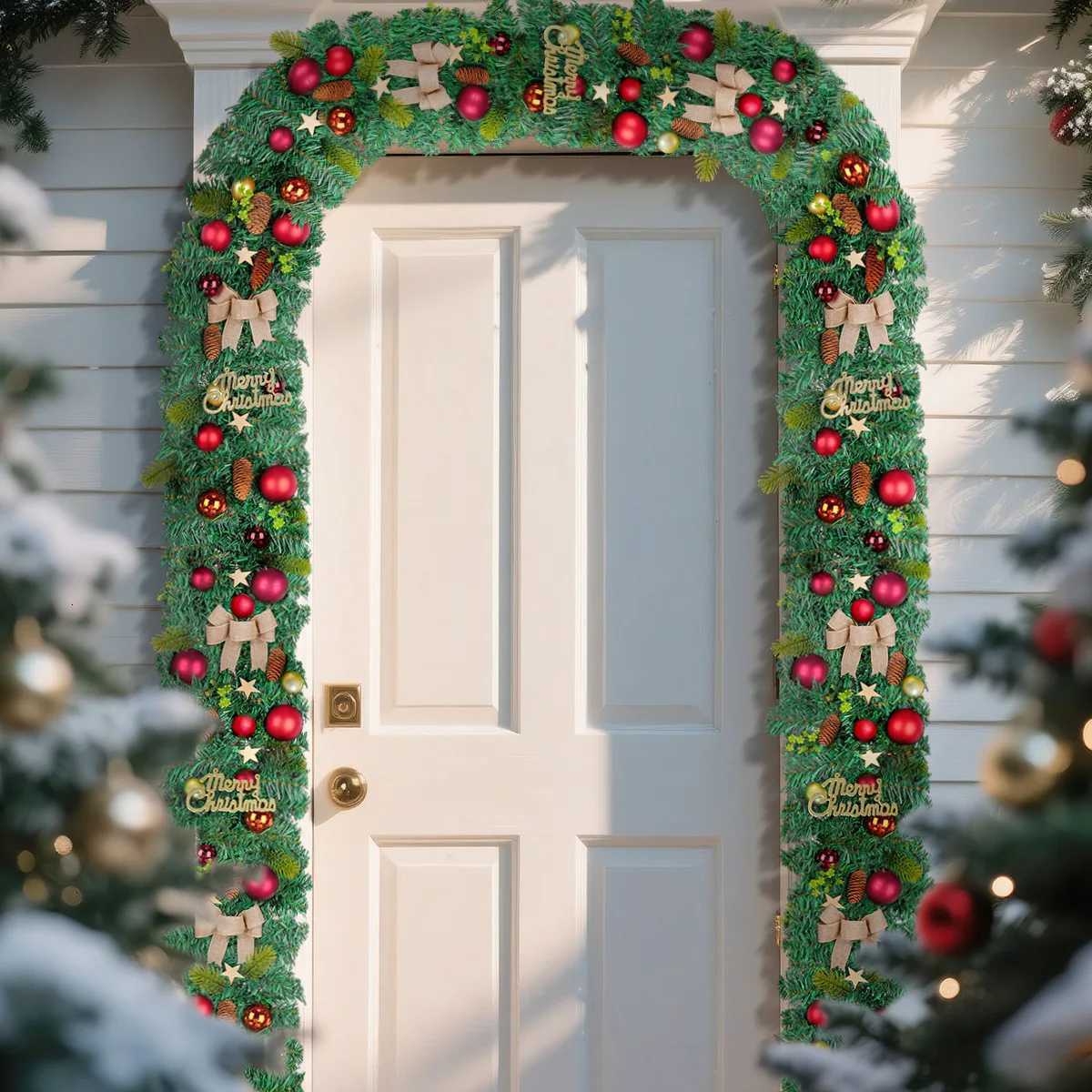 2025 Christmas Wreath Green Artificial Wreath With Cones And Red Berries Artificial Decoration For Indoor And Outdoor GardenM251115