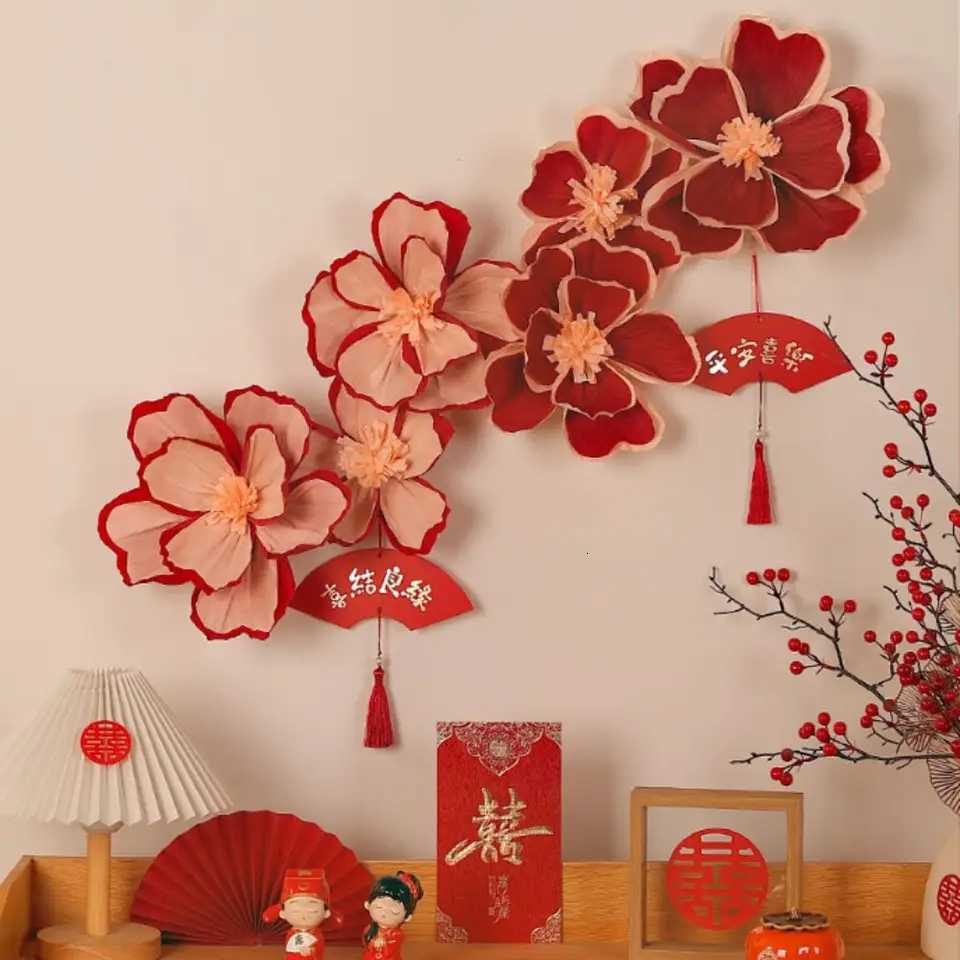 3Pcs 20/25/30cm Crepe Paper Flower Light Weight Multi Purpose Wrinkles Paper Flower Stereoscopic Flower Decor Party Supplies M251115