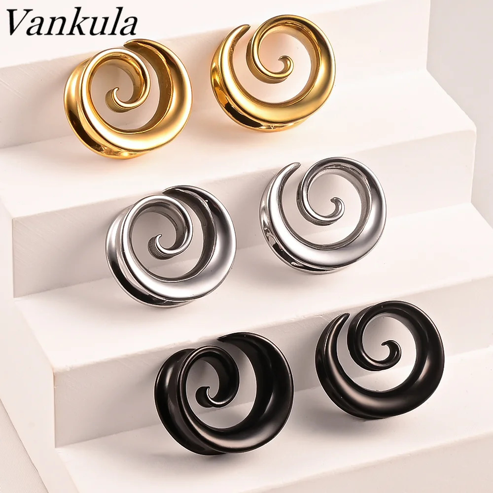 Vankula 2PCS Round Spiral Saddle Plugs Hangers for Stretched Lobe Ear Tunnels Gauges Plugs Piercing Body Jewelry 250408