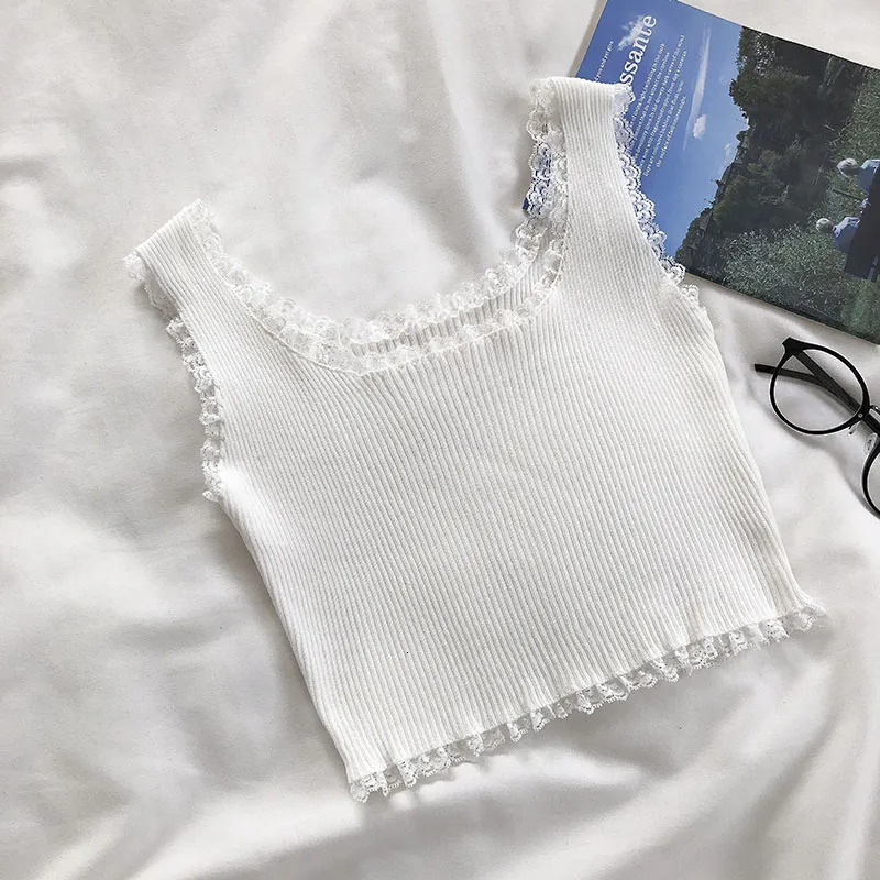 Heliar Tank Tops Plain Lace Crop Vest Womens Basic Solid Sexy Top Square Neck 2024 Summer 250414Z
