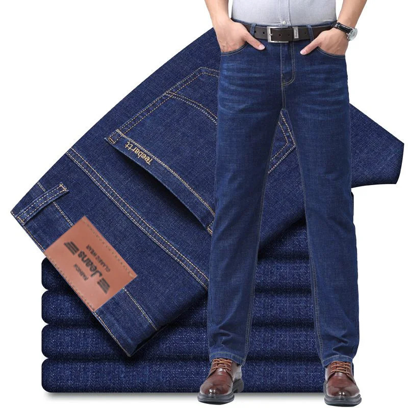 Summer thin mens elastic cotton jeans fashion sky blue comfortable business straight casual pants wear Trouser 250407