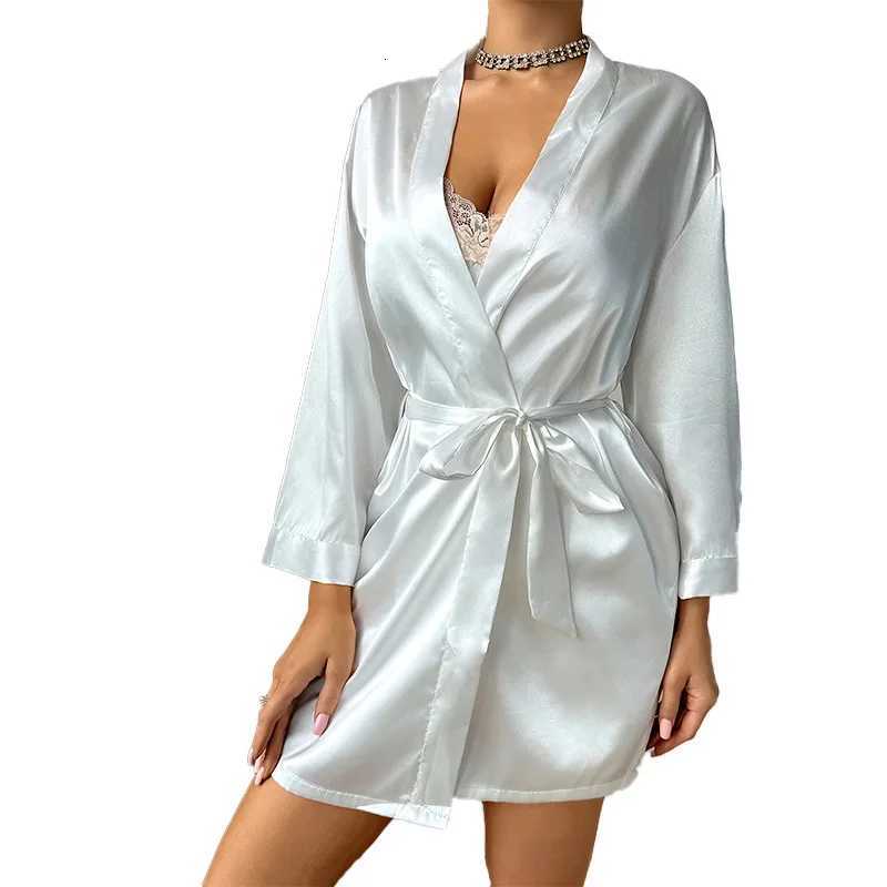 Pajamas Women Summer European and American Ladies Lace-up Bathrobe Sexy Morning Gown Home Dress Can Wear Ice Silk Robe Lingerie C251115