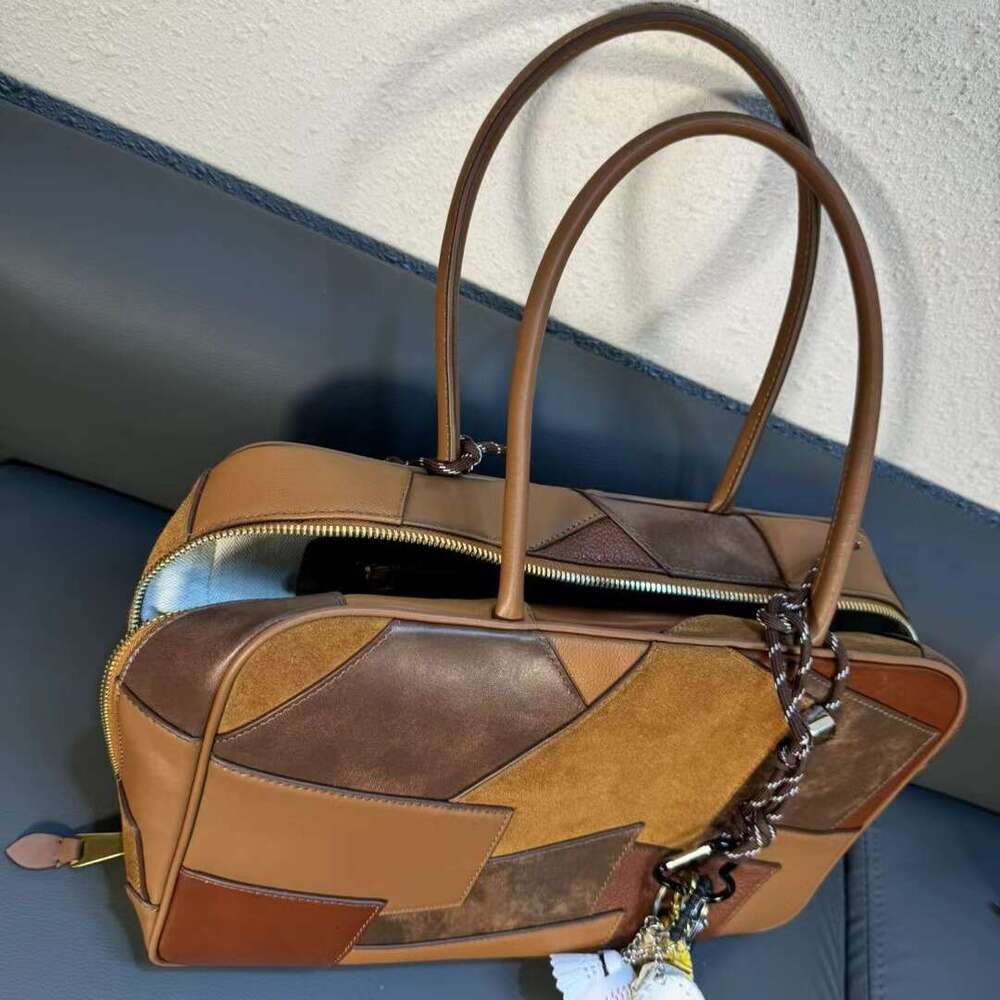 Mm Women's Bags Autumn New Leather Splicing Used Bowling Small Square Bag Mini Hanging Decoration Color Blocked Single Shoulder Handbag