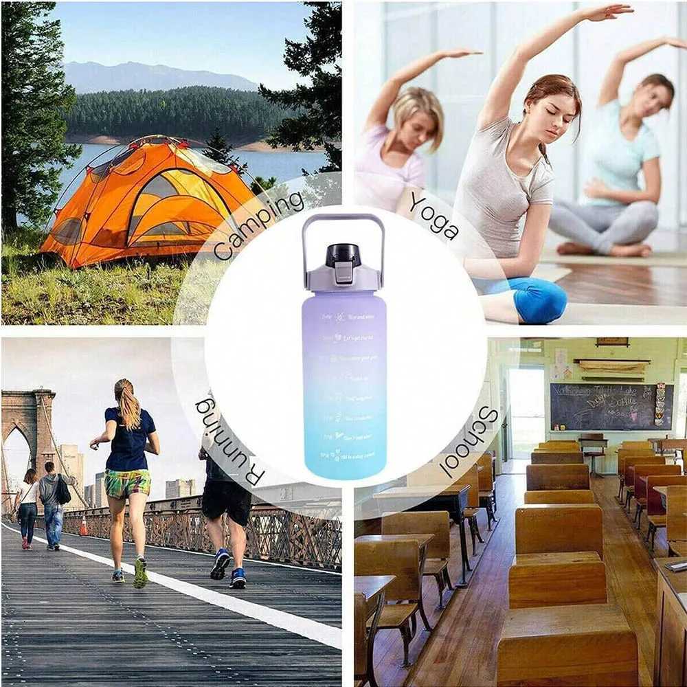 2L BPA-Free Sports Water Bottle Motivational with Time And Capacity Marker Fitness Gym Running Exercise Water CupW251114