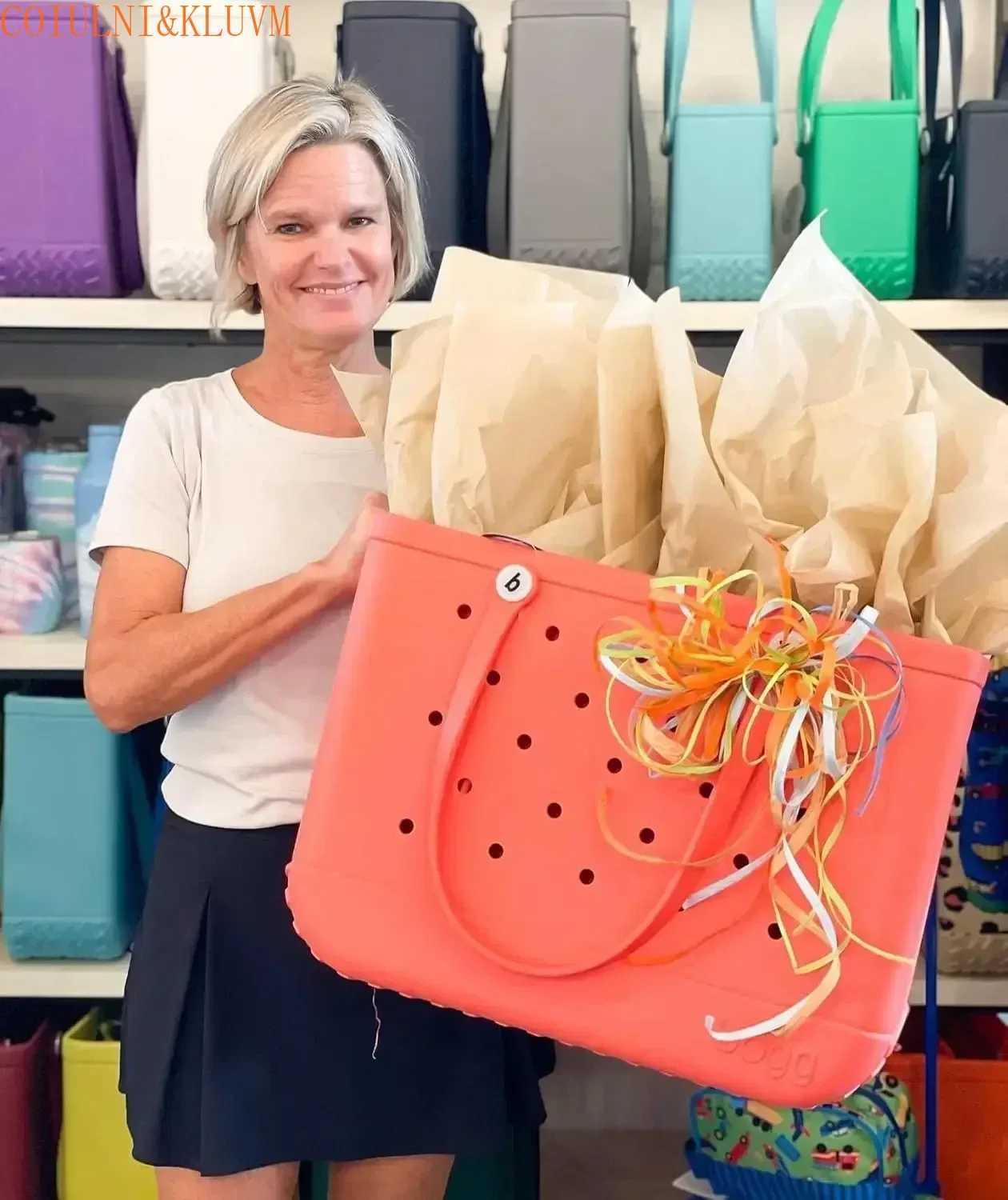 (COIULNI KLUVM) EVA Laundry Basket Original X Large Waterproof Washable Tip Open Handbag Suitable for Beach Swimming Pool Sports W250415