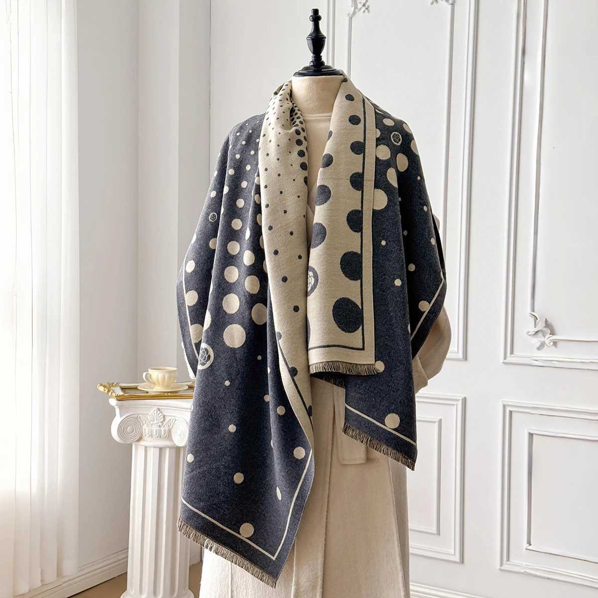 Luxury Winter Womens Polka Dot Pattern Scarf Thick Pashmina Shawl Warm Two-Sided Female Blanket Wrap Elegance Foulard Accessory Y251115