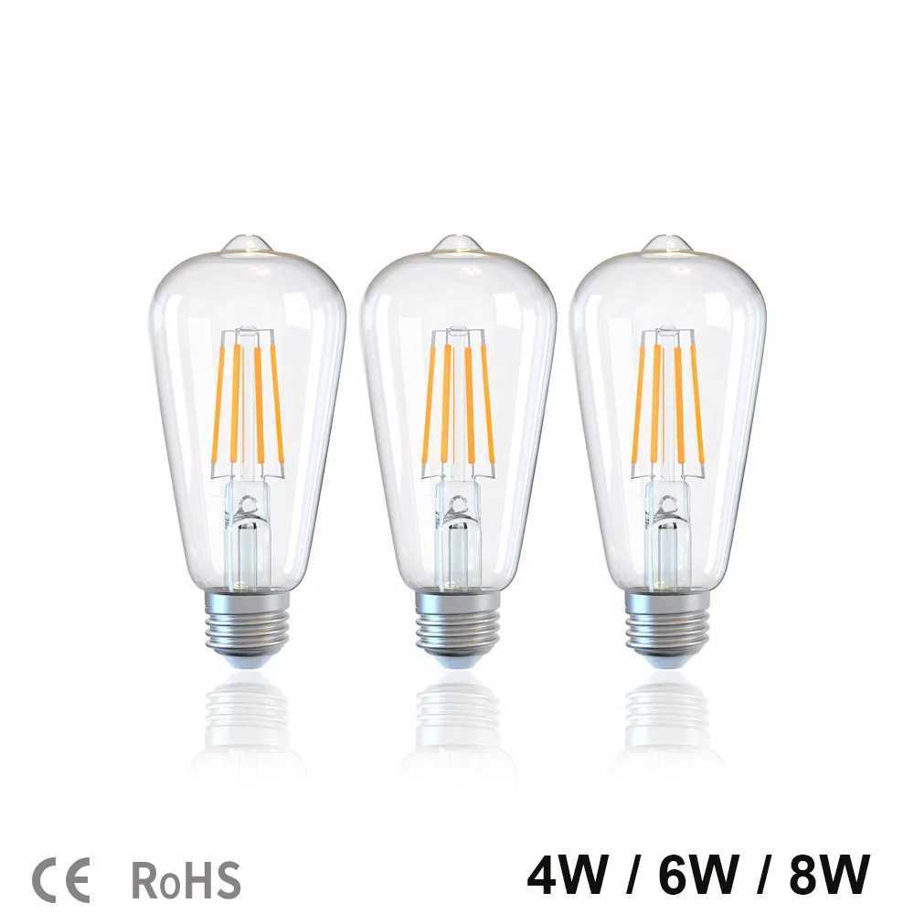 E27 LED ST64 4W 6W 8W Edison Retro Vintage Filament 85V-265V Warm white 2700K 4500K 6500K COB LED Bulb Light Lamp C251115