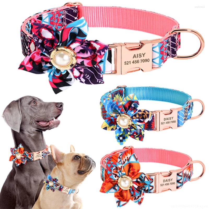 Update Customized Dog Collar Nametag Ethnic Style Flower Decoration Cat Necklace Pet Puppy Free Engraving Name ID Tag Nameplate