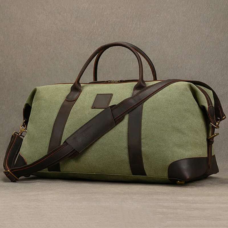 Canvas Genuine Leather Capacity Duffle Bags Men Women Travel Handbags Male Female Weekender Big Durable Shoulder Bag