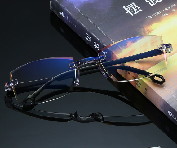 Men's diamond cut border blue light reading glasses with reading and walking functions for the elderly