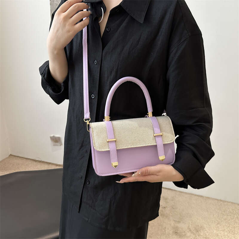 Handmade Beach Bag 2025 New Style Design Single Shoulder Crossbody Stylish Contrast Splicing Belt Decorative Handheld Women's Bag Kq2