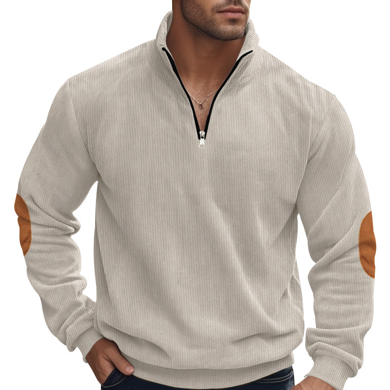 Autumn half zip men's long sleeved sweatshirt, corduroy stand collar loose pullover jacket for men