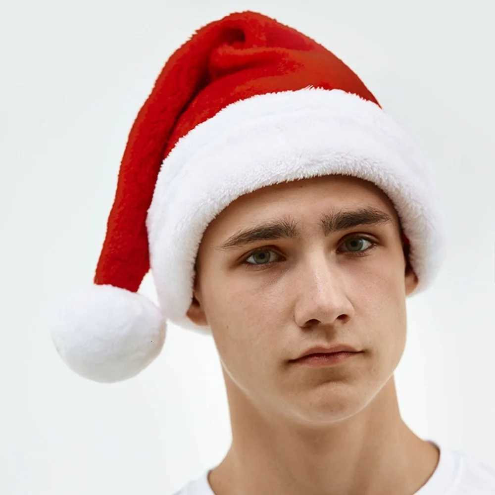 Christmas Hats for Adults and Kids Soft Fleece Long Santa Claus Red Xmas Hats Christmas New Year Party Decorations Gifts Y251115