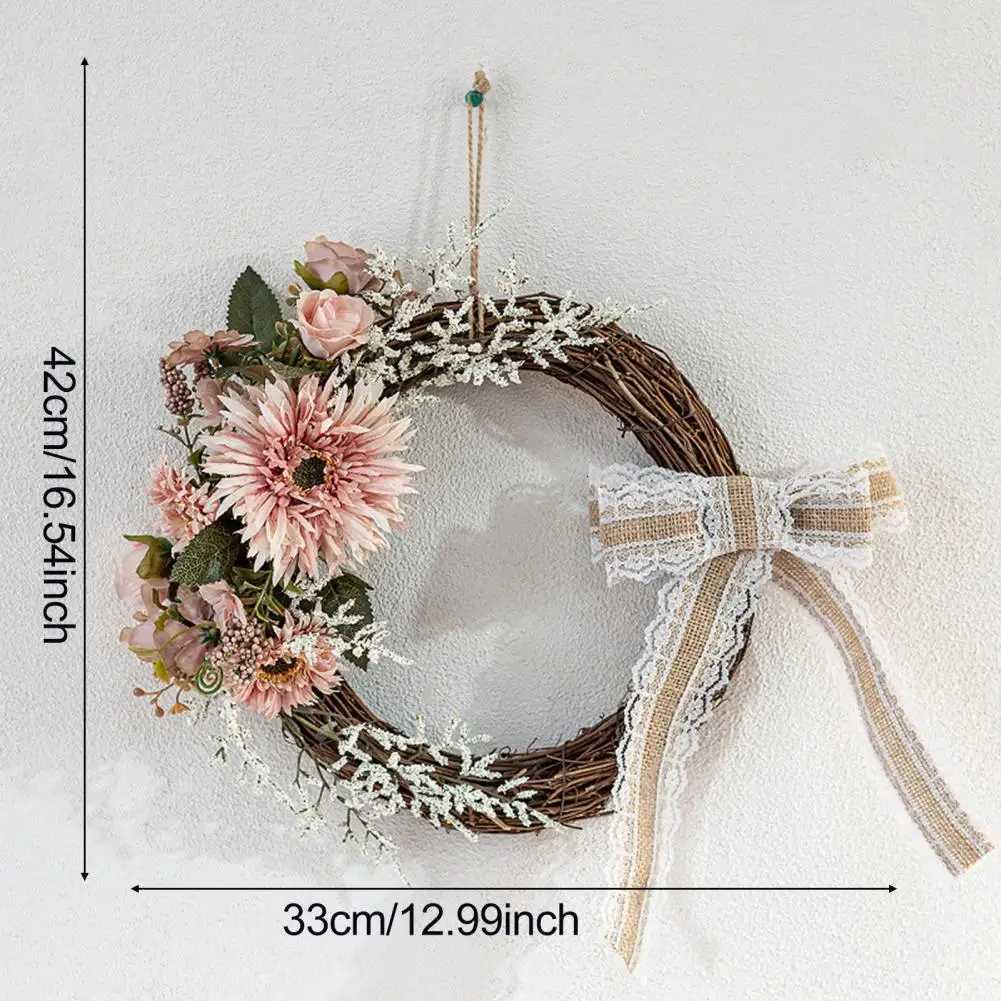 Artificial Flower Rattan Wreath for Front Door Handmade Floral Twig Garland for Weddings Birthday Party Wall Hanging DecorM251115