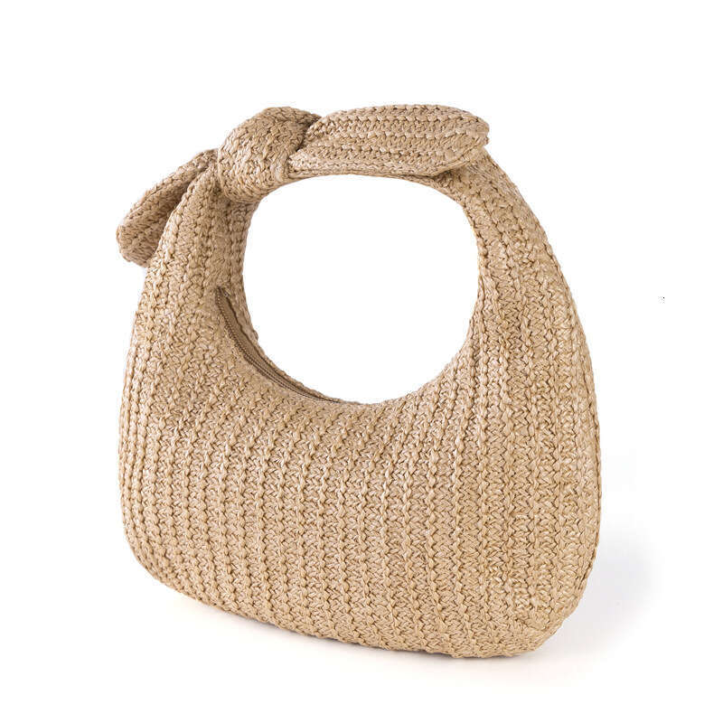 Handmade Beach Bag Ladies' 2024 Summer Vacation Style Bow Straw Woven New Moon Handbag Women's Bag Kq2